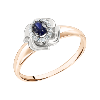 Women's ring with diamonds and sapphire 