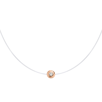 Necklace on invisible fishing line with gold and zirconia 
