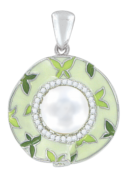 Pendant with pearl, enamel and zirconia 