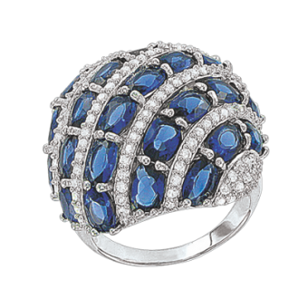 Women's ring with blue and colorless zirconia 