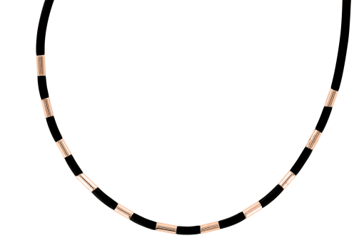 Necklace with rubber cord and gold 