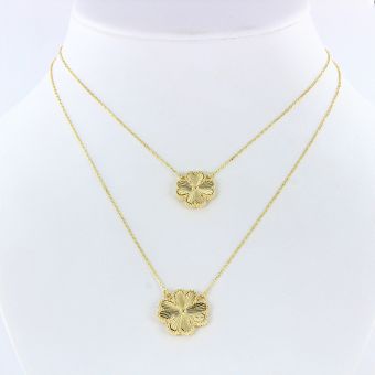 Double chain with Clover leaf pendants 