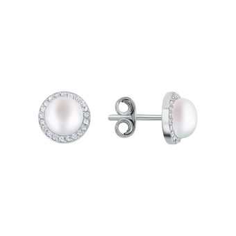 Stud earrings with pearls and zirconia 