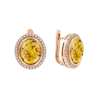 Gilded earrings with zirconia and amber 