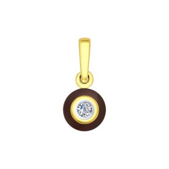 Pendant with diamond and brown ceramic in yellow gold 