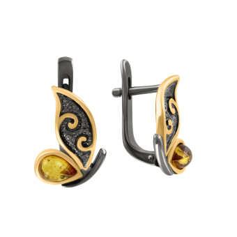 Earrings butterfly with amber and gilding 