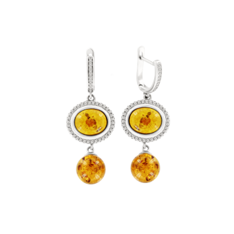 Earrings with zirconia and amber 