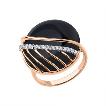 Gilded women's ring with agate and zirconia 