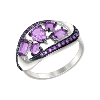 Women's ring with amethyst and zirconia 