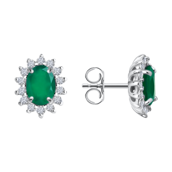 Stud earrings with agate and zirconia 