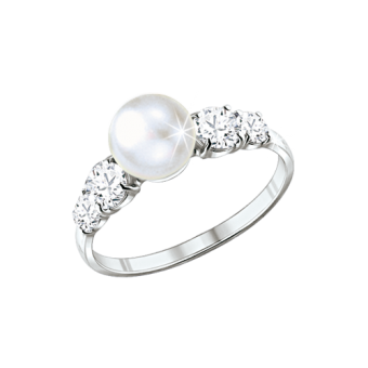 Ladies Ring with pearl and zirconia 