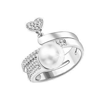 Ladies Ring with pearl and zirconia 