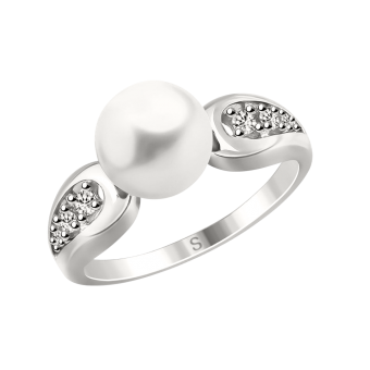 Women's ring with pearl Swarovski and zirconia 