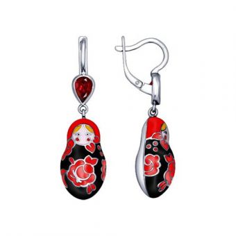 Earrings Matryoshka with zirconia and enamel 
