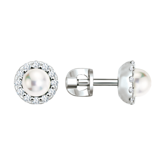 Stud earrings with pearl and zirconia 