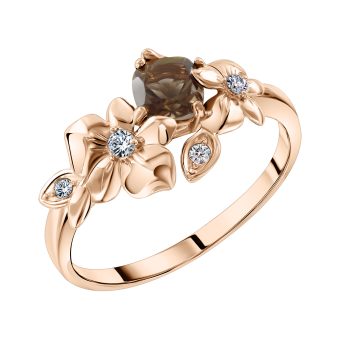 Women's ring with smoky topaz and zirconia 