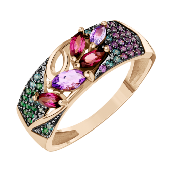 Women's ring with amethysts, rhodolites and zirconia 
