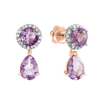 Studs earrings with amethyst and zirconia 