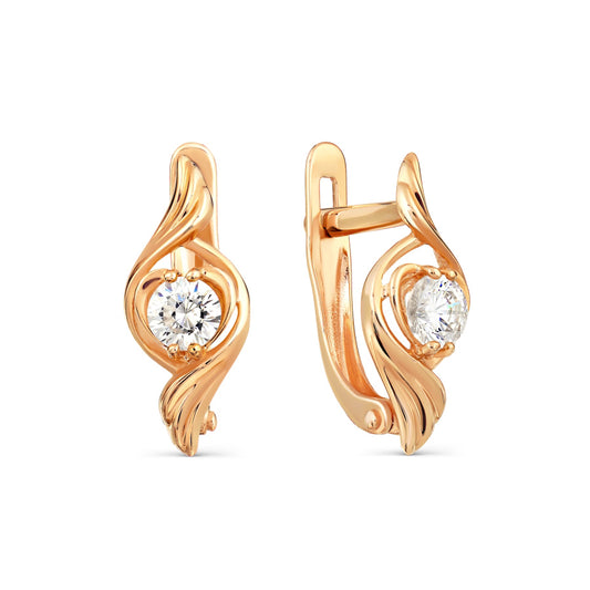 Rotgold-Ohrringe 585 mit Zirkonia im Wellendesign