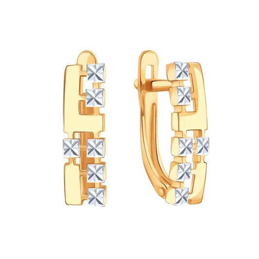 Rotgold-Ohrringe 585 mit geometrischem Muster und Diamantschliff